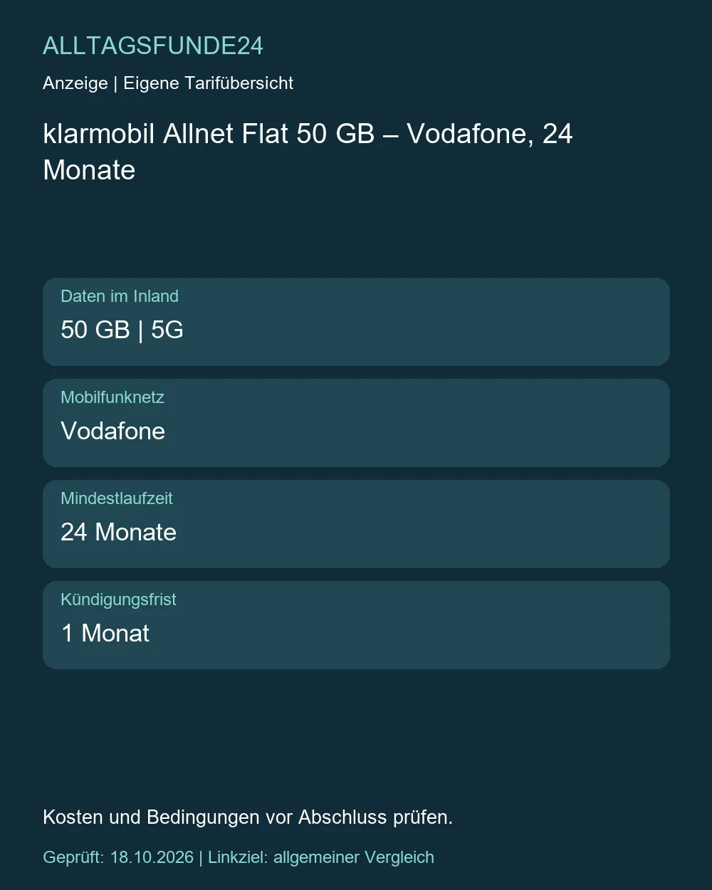 klarmobil Allnet Flat 50 GB – Vodafone, 24 Monate