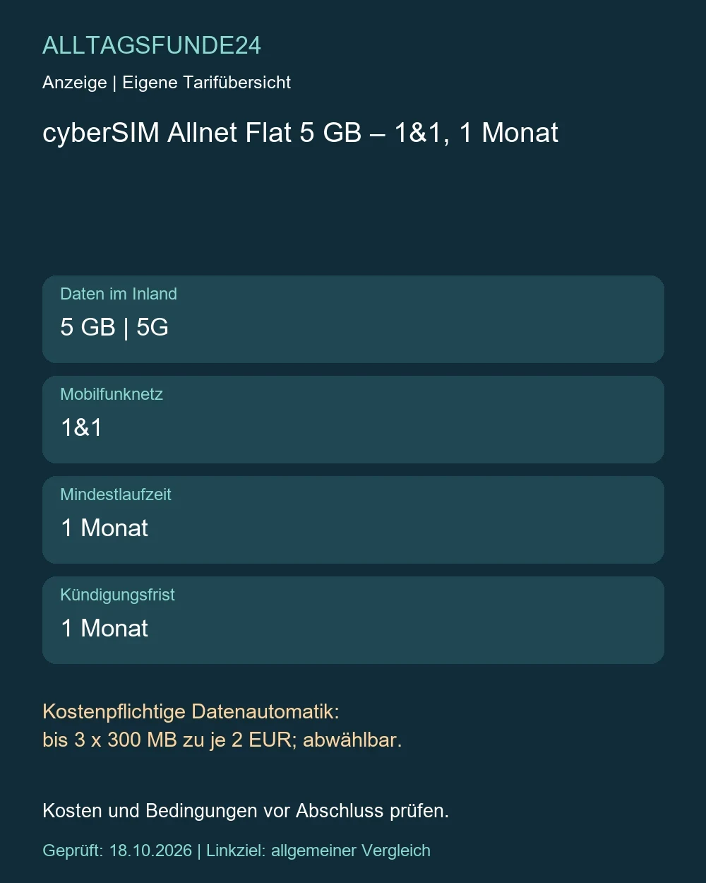 cyberSIM Allnet Flat 5 GB – 1&1, 1 Monat