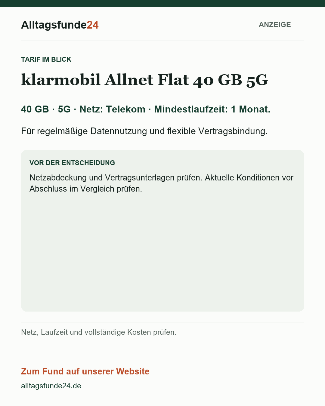 klarmobil Allnet Flat 40 GB 5G