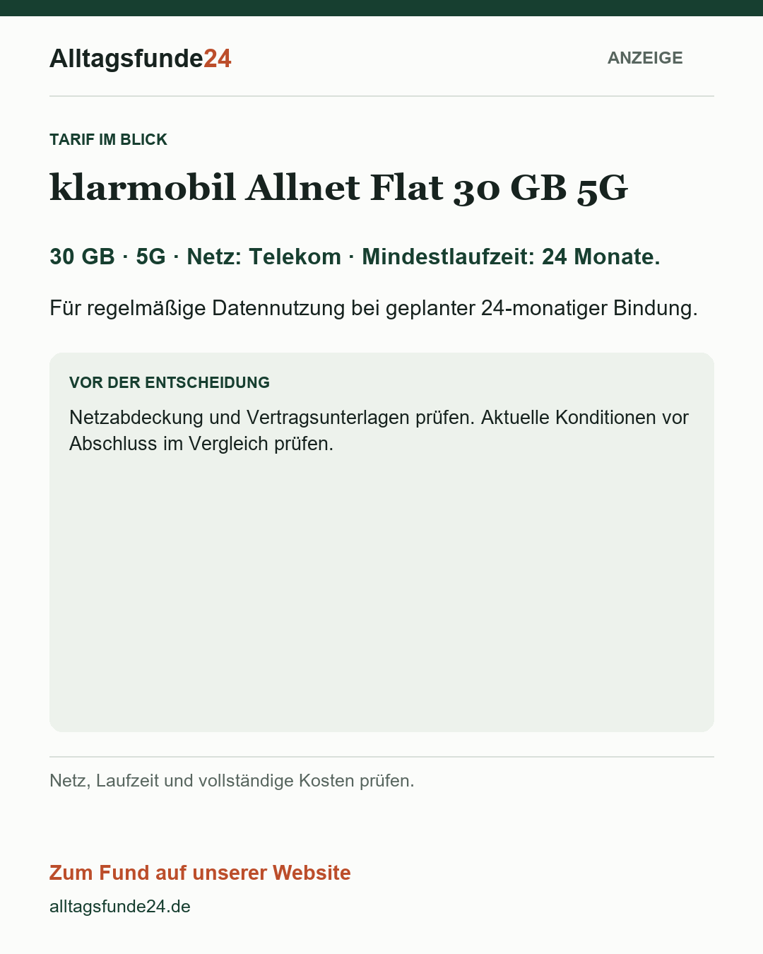 klarmobil Allnet Flat 30 GB 5G