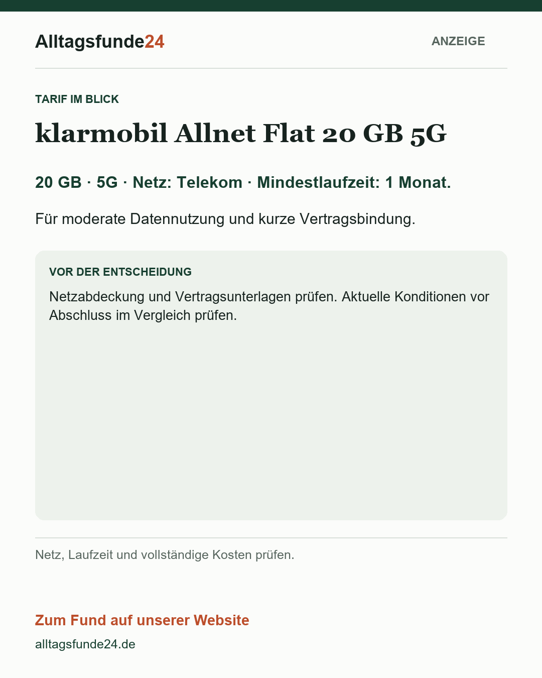 klarmobil Allnet Flat 20 GB 5G