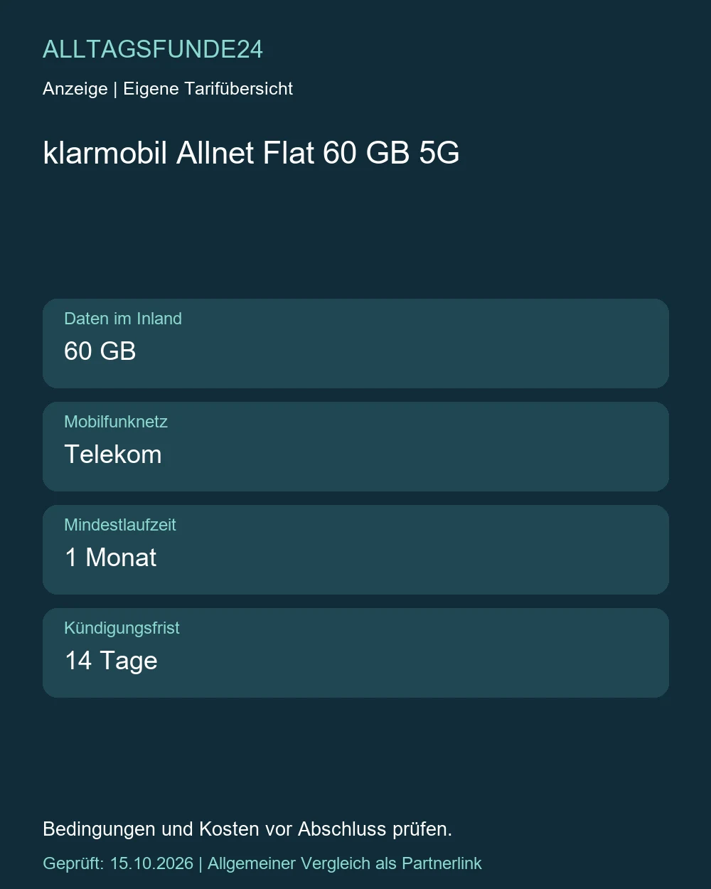 klarmobil Allnet Flat 60 GB 5G