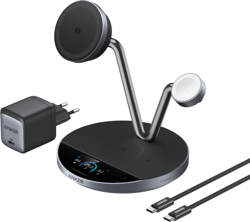 Anker Prime 3-in-1 MagGo und Qi2.2 Kabelloses Ladegerät 25 W Schwarz